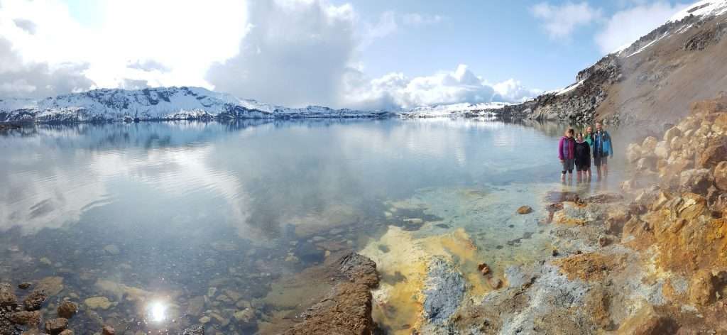 Famili in warm water in Askja